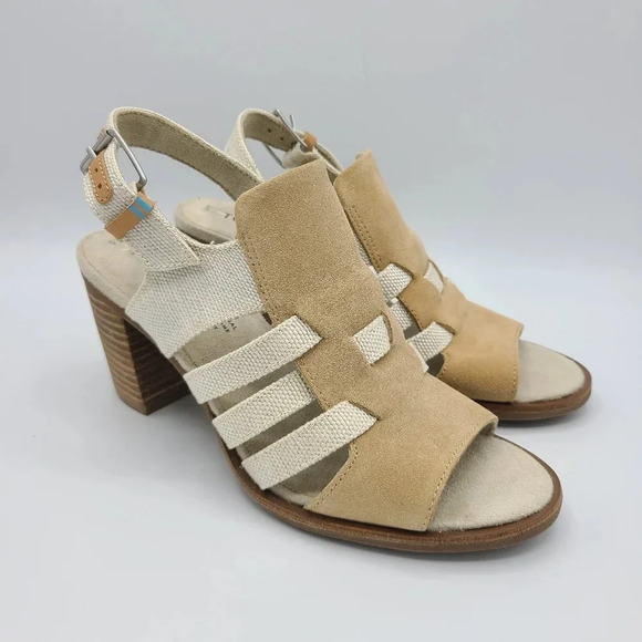 Toms Majorca NWOT Woven Suede Canvas Heels Sandals Honey Suede Yarn Dye 6.5 - Picture 14 of 14